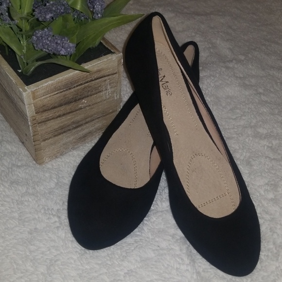 Shoes - Black Suede Wedge/Flats size 10